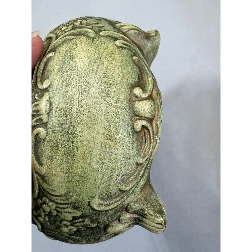 Vintage Art Nouveau Style Ceramic Jewelry Casket Green Patina Finish Marked GB